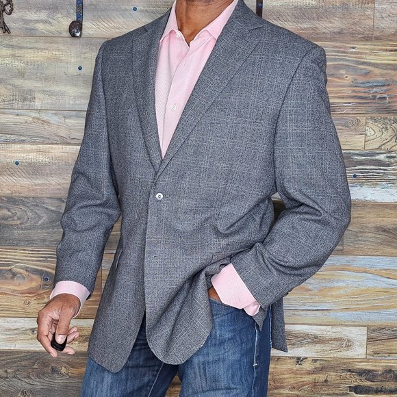 Daniel Hechter 100% Wool Gray Check Double Vented Blazer Sport Jacket Size 40R